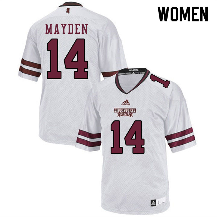 Women #14 Jalen Mayden Mississippi State Bulldogs College Football Jerseys Sale-White - Click Image to Close